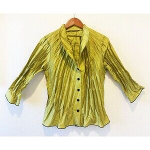 Beluva Small Chartreuse Crinkle Pleat Button Jacket Top Avant Garde Artsy USA